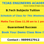 Schedule of class for  B.Tech Tuition